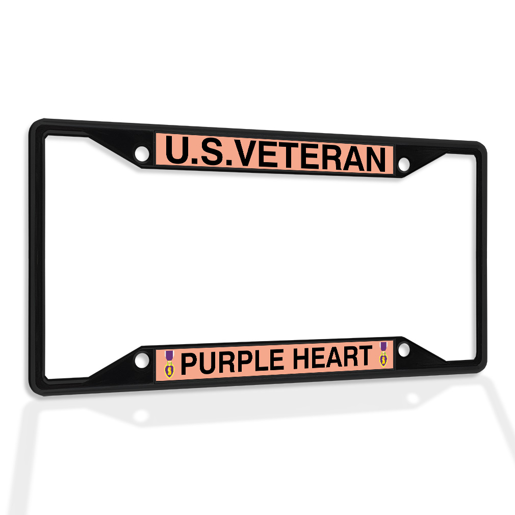 Metal License Plate Frame Vinyl Insert U.S. Veteran Purple Heart - Imagen 9 de 14