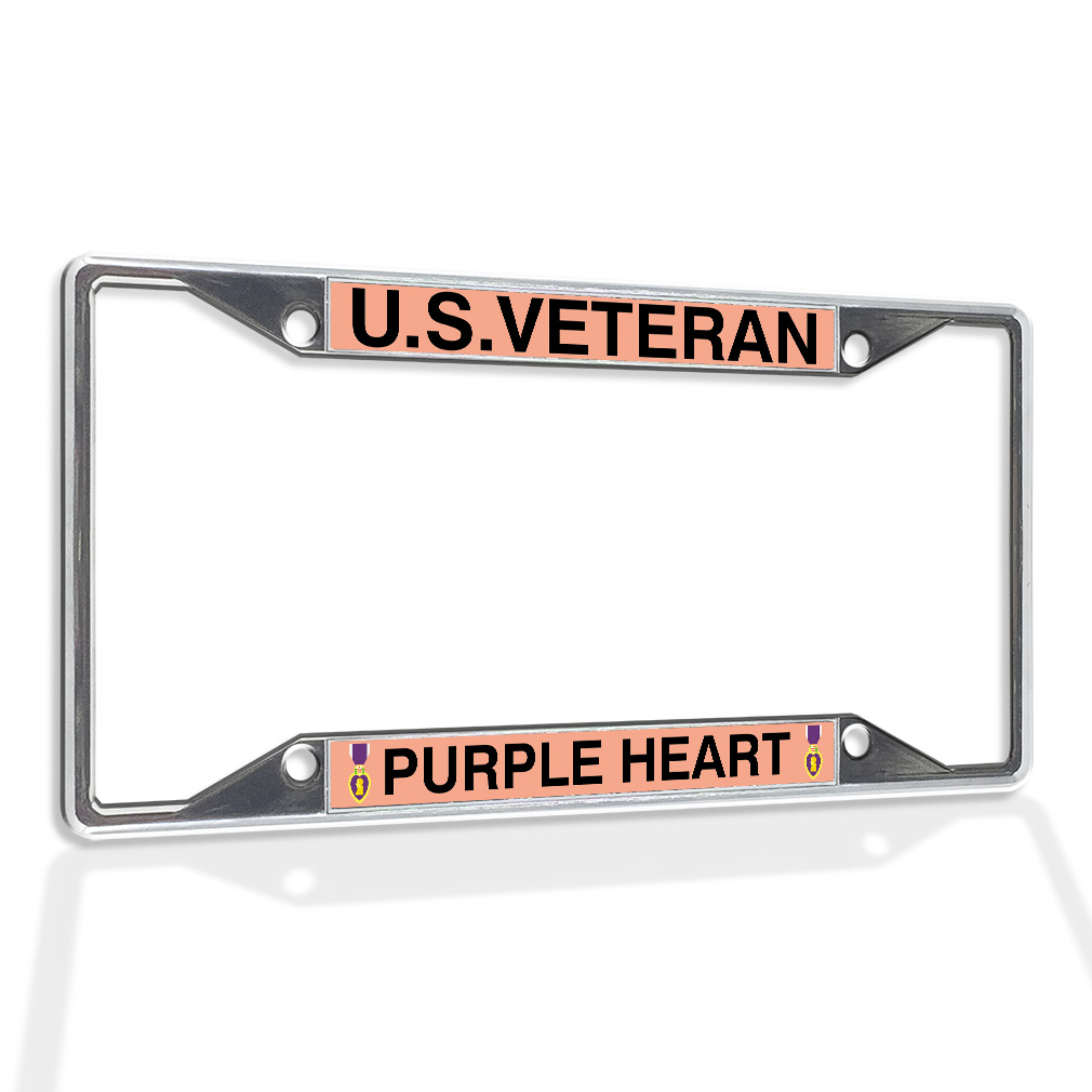 Metal License Plate Frame Vinyl Insert U.S. Veteran Purple Heart - Imagen 12 de 14